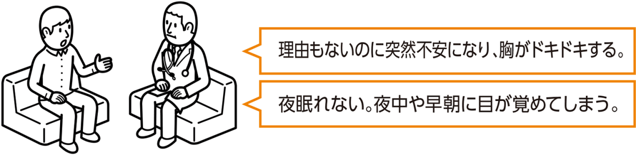 理由もないのに突然不安になり、胸がドキドキする。　夜眠れない。夜中や早朝に目が覚めてしまう。