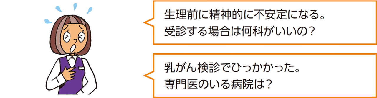 生理前に精神的に不安定になる。受診する場合は何科がいいの？　乳がん検診でひっかかった。専門医のいる病院は？