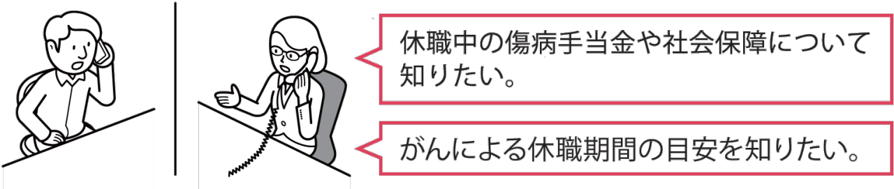 休職中の傷病手当金や社会保障について知りたい。　がんによる休職期間の目安を知りたい。