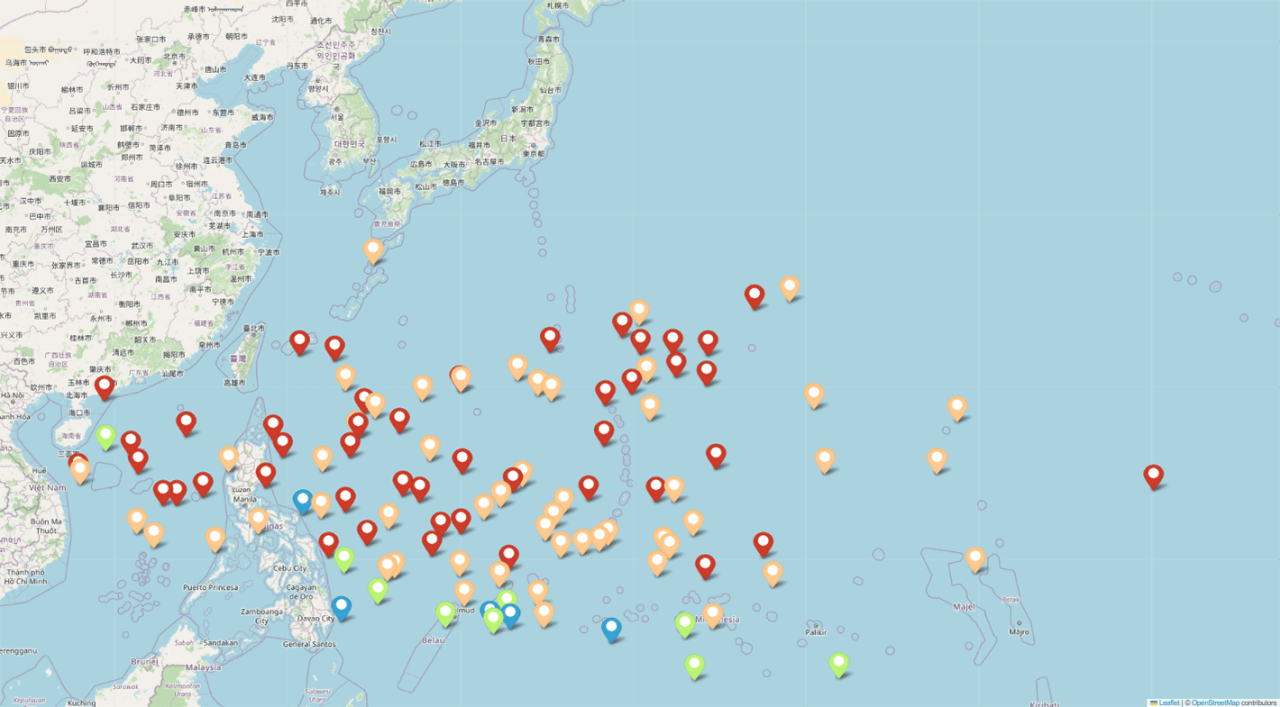 2020年から2024年の台風発生場所
