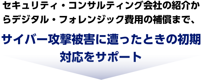 セキュリティ・コンサルティング会社の紹介からデジタル・フォレンジック費用の補償まで、サイバー攻撃被害に遭ったときの初期対応をサポート
