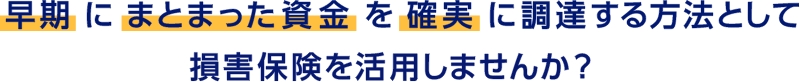 早期にまとまった資金を確実に調達する方法として損害保険を活用しませんか？
