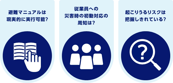 避難マニュアルは現実的に実行可能？　従業員への災害時の初動対応の周知は？　起こりうるリスクは把握しきれている？
