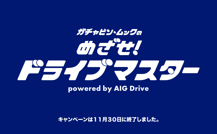 ガチャピン・ムックの めざせ！ドライブマスター powered by AIG Drive　キャンペーンは11月30日に終了しました。