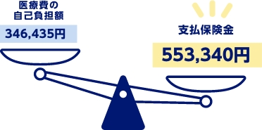 医療費の自己負担額346,435円　支払保険金553,340円