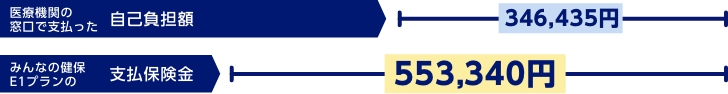 医療機関の窓口で支払った自己負担額346,435円　みんなの健保E1プランの支払保険金554,340円