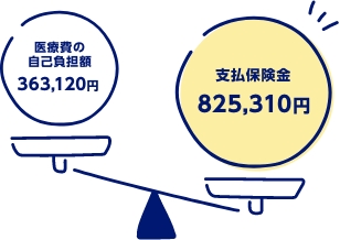 医療費の⾃⼰負担額363,120円　⽀払保険⾦825,310円