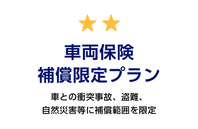 車両保険補償限定プラン　車との衝突事故、盗難、自然災害等に補償範囲を限定